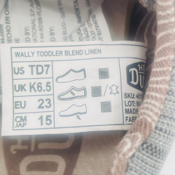 HEY DUDE Wally Toddler Casual Slip On Shoes Gray Linen Blend - Size 7 - Picture 9 of 10